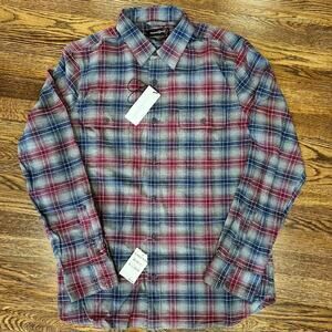 NWT Treasure and Bond Trim Fit Flannel Button Up Shirt Mens L Plaid Red Blue